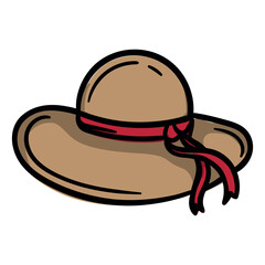 Beach hat. Summer headwear. Bright hand drawn vector illustration for print, sticker, icon. Image isolated on white background