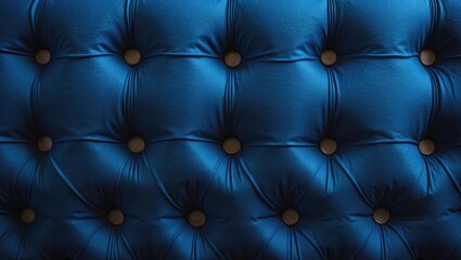 Fototapeta premium Elegant blue capitone textile featuring tufted checkered design with buttons, ideal for furniture and wall decor