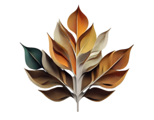 Artistic representation of autumn leaves in warm tones, showcasing nature's beauty and seasonal change. on transparent background
