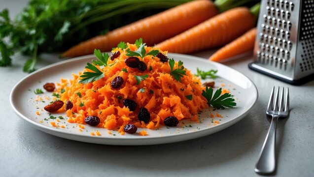 Fresh Grated Carrot Dish with Kitchen Tools