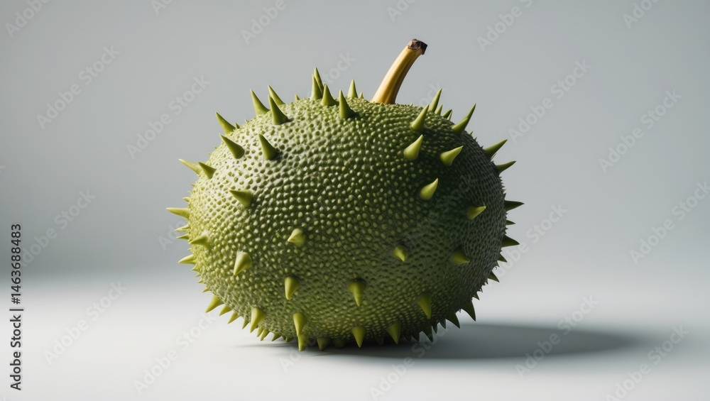 Poster single jackfruit on a plain white background emphasizing its texture and color