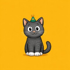 Cute cartoon cat wearing party hat