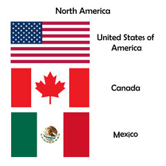 North American Country Flags on transparent background