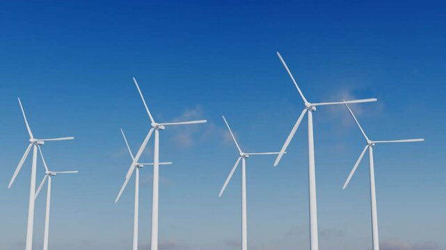 wine turbine, windmill clouds and a blue sky 3d render
