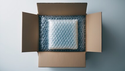 Protective bubble wrap covering damaged box for insurance purposes with white space
