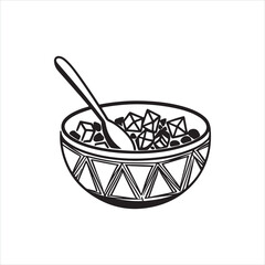 Bold Black and White Cereal Bowl Icon with Spoon
