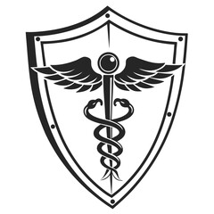 Medical Shield Graphic Design: Caduceus Symbol inside a Protective Shield