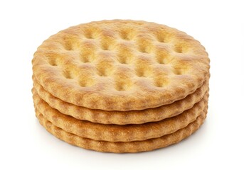 Stack of round crackers on a white background, ready to eat as a snack