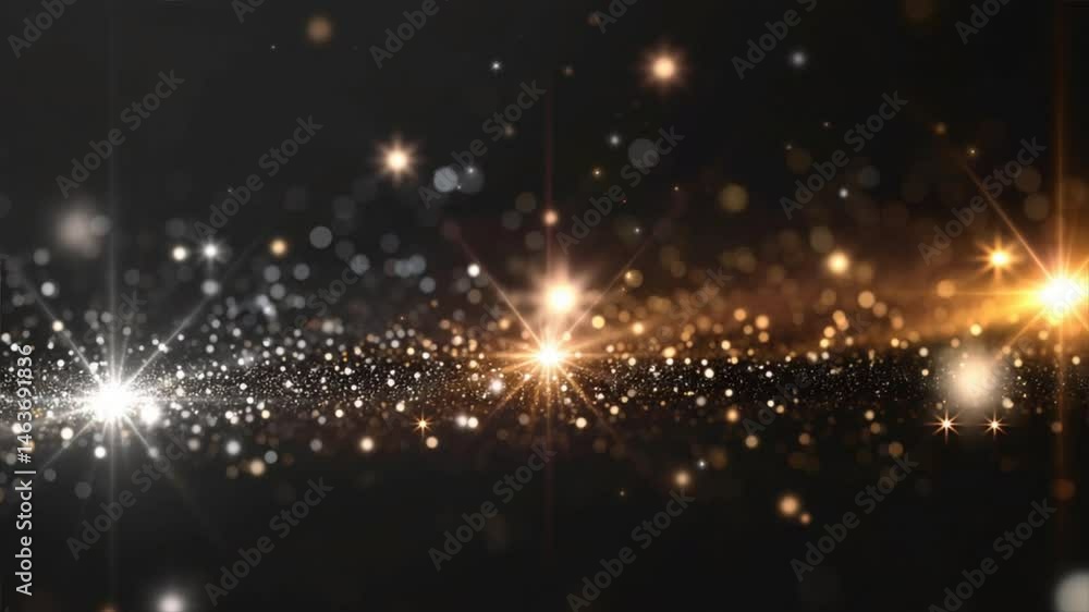 Poster abstract background of shimmering particles and lights creating a magical atmosphere in dark tones.