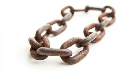 Fototapeta premium Close-up of aged and weathered metal chain links isolated on a clean backdrop