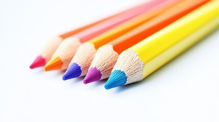 Fototapeta premium Close-up of Vibrant Colored Pencils Arranged in a Row on White Surface