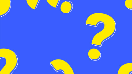 Bright yellow question marks with bold white outlines on a vivid blue background, creating a playful and eye-catching pattern.