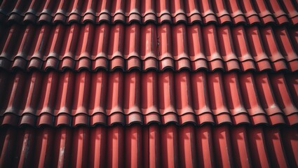 Textured red terracotta tiles on rooftop for architectural design