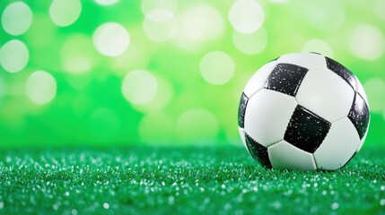 Soccer ball on green field sports recreation and advertising