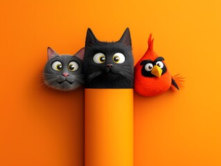 Playful cartoon characters peeking out