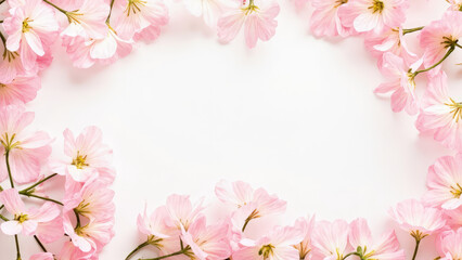 Delicate pink flowers forming a border on a white background perfect for floral backgrounds and designs