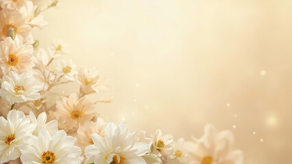 Elegant floral background featuring creamy white and peach flowers in a soft and warm romantic style