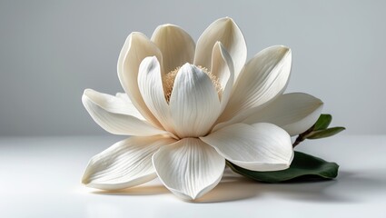 Obraz premium Magnolia blossom in close-up against a white backdrop