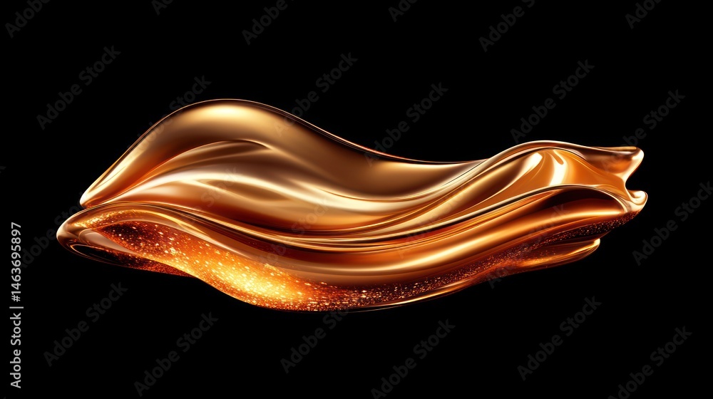 Poster golden fluid abstract dynamic flowing liquid elegant 3 d render