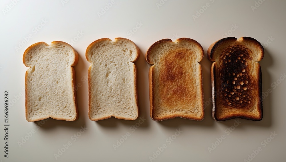 Leinwandbilder collection of bread slices from untoasted to burnt, displayed in sequence to illustrate various toas
