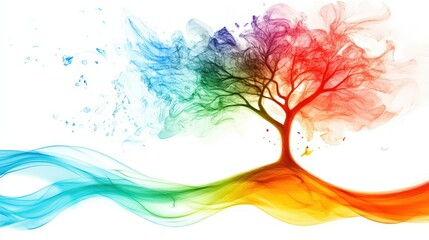 Obraz premium Colorful Abstract Tree of Life Painting with Vibrant Rainbow Smoke Effects