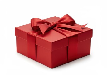Red gift box with ribbon on white background, perfect for holiday or celebration