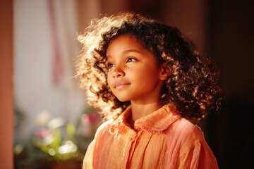 Fototapeta premium Thoughtful Child Posing in Sunlight