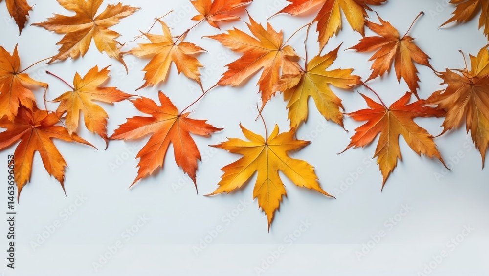 Poster isolated maple leaves in autumn colors with white background