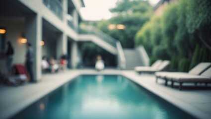 Obraz premium Busy cityscape with a crowd and a blurred courtyard backdrop