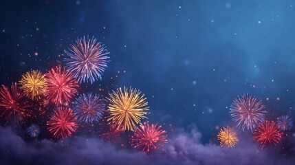 Obraz premium Colorful Fireworks Explode in the Night Sky