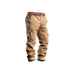 Beige Cargo Pants with Brown Leather Belt - Men's Fashion Apparel