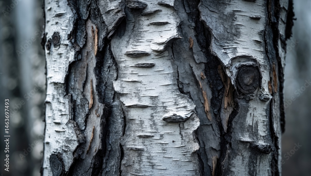Poster Detailed view of birch tree bark pattern with natural grain and rough surface