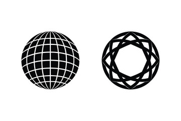 Black and white geometric spheres representing technology and abstract concepts on white background