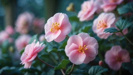 Fototapeta premium Elegant pink Wax Begonia flowers showcasing nature's beauty in a colorful outdoor setting