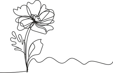 Single Line Drawing of a Delicate Flower with Stem and Leaves