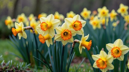 Obraz premium Yellow daffodils glowing in the sunshine