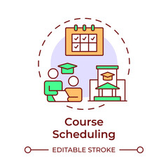 Fototapeta premium Course scheduling multi color concept icon. Student services. Teaching plan, tutoring. Round shape line illustration. Abstract idea. Graphic design. Easy to use in article, infographic