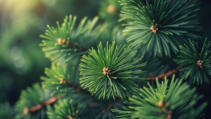 Festive banner showcasing a detailed shot of coniferous branch with wooden and natural elements, ideal for winter celebration themes.