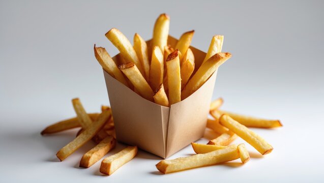 White background with French fries in a box