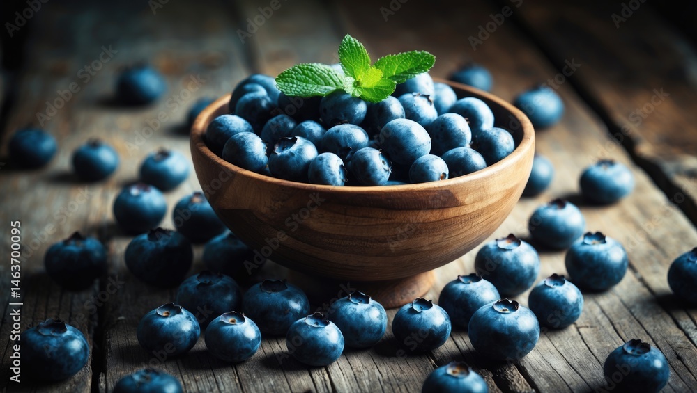 Poster fresh blueberries in a bowl displayed on table setting