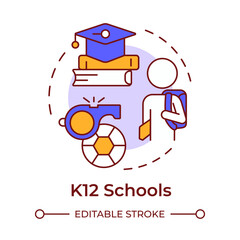 K12 schools multi color concept icon. Sport events, competition. Education materials. Round shape line illustration. Abstract idea. Graphic design. Easy to use in article, infographic