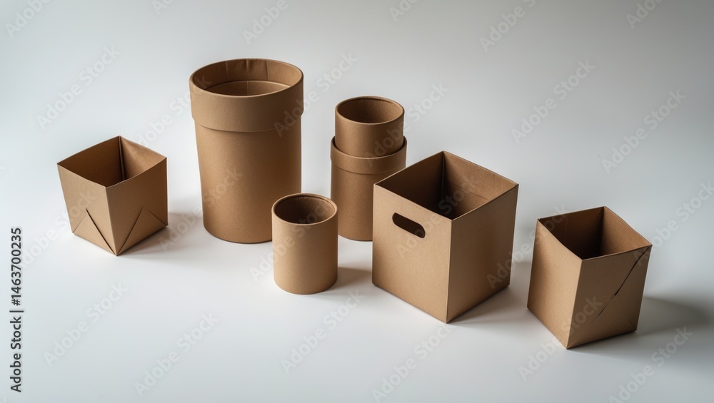 Poster white background with a top view of a craft bag dropping cardboard containers for food, drinks, and 