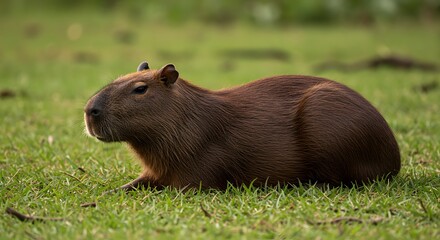 Fototapeta premium Capybara Resting on Grass
