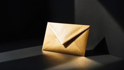 Golden business card mockup displaying invitation on surface with shadows and sunlight effects