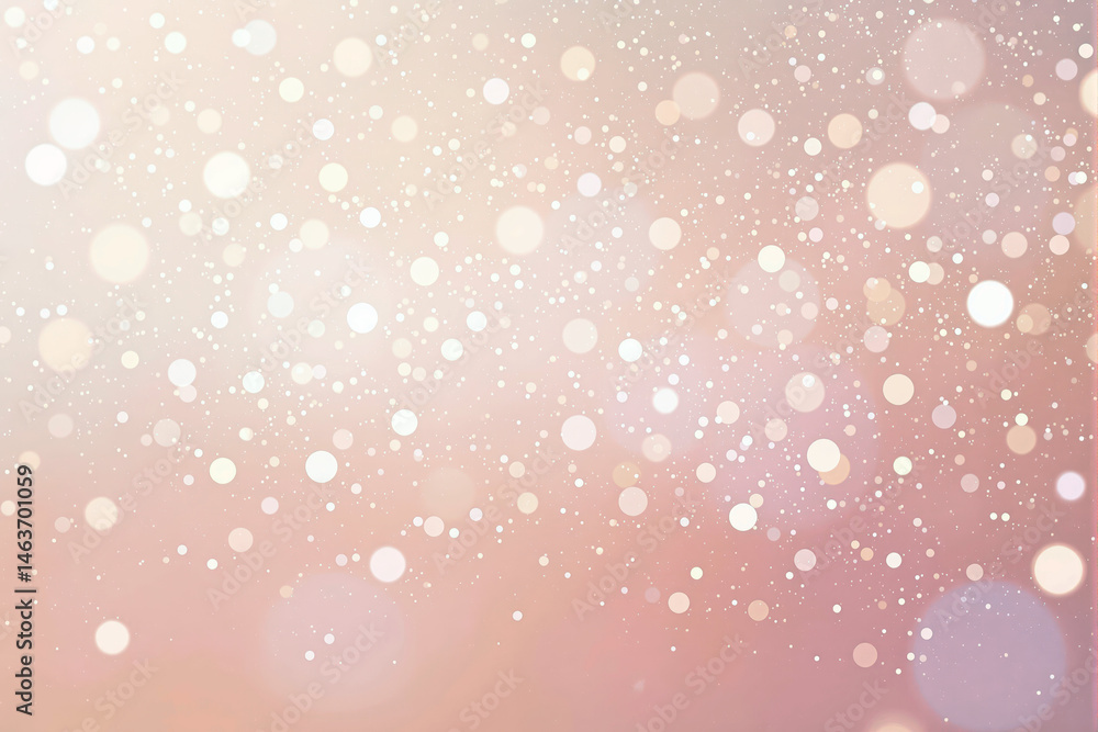 Poster glowing soft bokeh light background with white floating particles on pastel pink beige gradient, dre