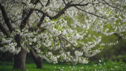 Fototapeta premium The Essence of Spring: A Tree Blooming with a Profusion of Delicate Flowers