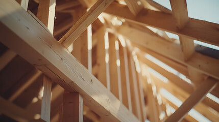 Wooden Beams in Construction Site