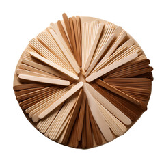 Artistic Arrangement of Wooden Craft Sticks in Warm Tones on a Circular Base on transparent background
