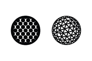 Two geometric spheres with different black and white designs for modern art and design