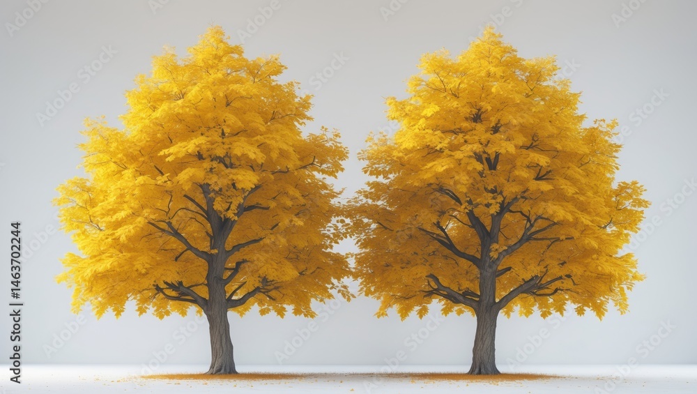 Poster single large tree in autumn with vibrant leaves on a white background